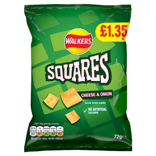 Walkers Squares Cheese & Onion 72g £1.35
