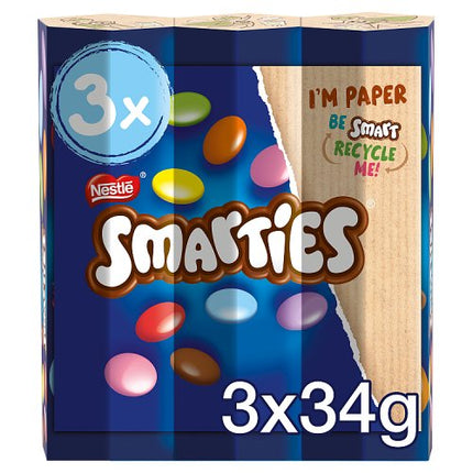 Smarties Milk Chocolate Tube 3 Pack (3x34g)