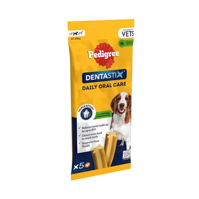 Pedigree Dentastix Daily Dental Chews Medium Dog Treat 5 Sticks 128g