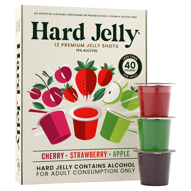 Hard Jelly Premium Jelly Shots - Retail Pack (Cherry, Sour Apple, Strawberry) 12 x 27.5g