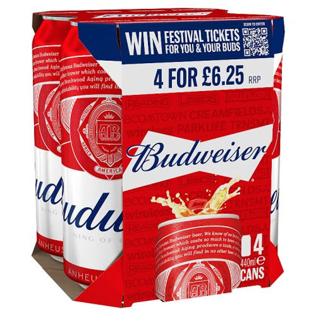 Budweiser 4 x 440ml Cans £6.25