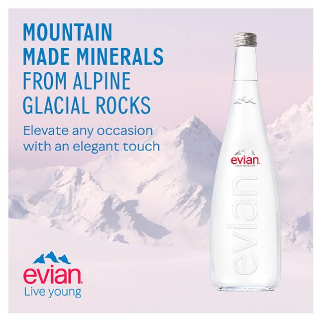 Evian Still Natural Mineral Water 750ml Glass