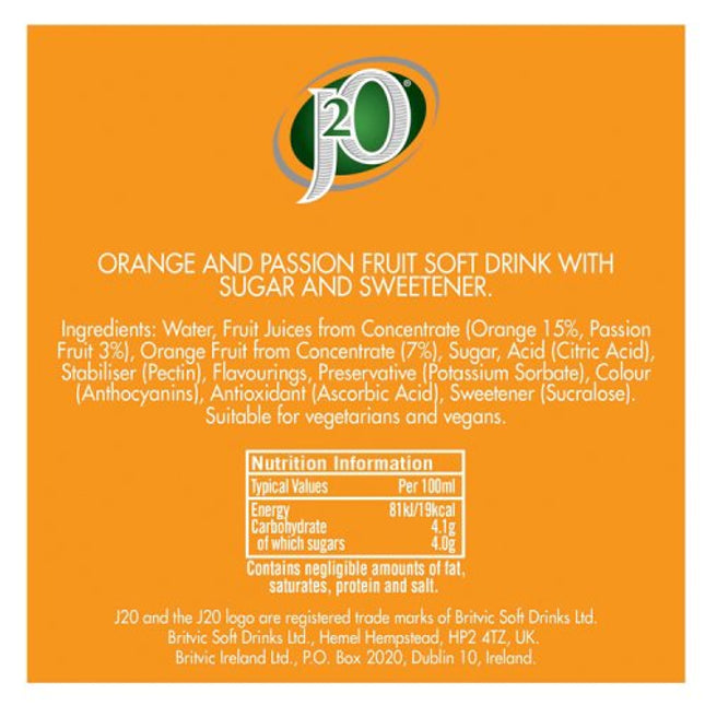 J2O Orange & Passion Fruit 4x275ml