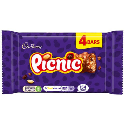Cadbury Picnic Chocolate Bar 4 Pack Multipack 128g