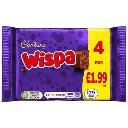 Cadbury Wispa Chocolate Bar 4 Pack 94.8g PMP £1.99