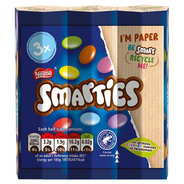 Smarties Milk Chocolate Tube 3 Pack (3x34g)