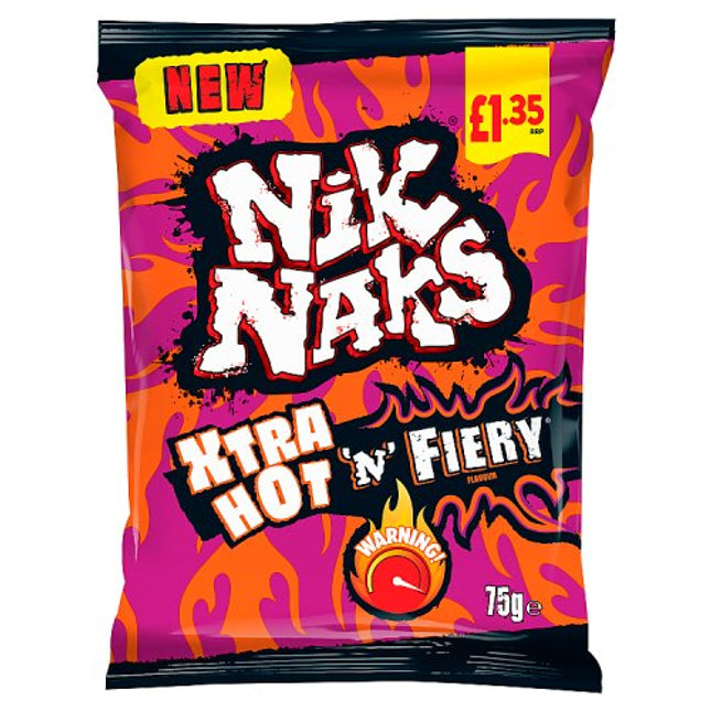 Nik Naks Xtra Hot 'N' Fiery Crisps 75g, £1.35
