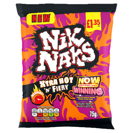 Nik Naks Xtra Hot 'N' Fiery Crisps 75g, £1.35