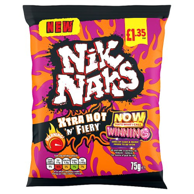 Nik Naks Xtra Hot 'N' Fiery Crisps 75g £1.35