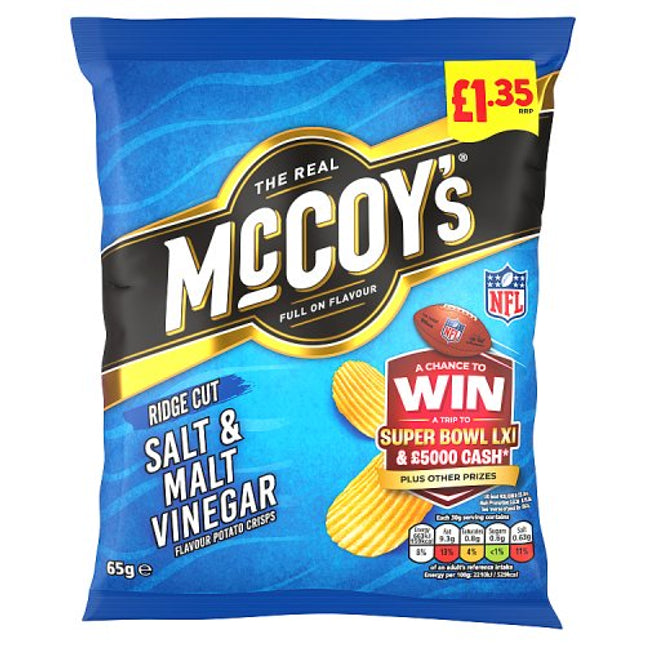 McCoys Salt & Malt Vinegar Crisps 65g, £1.35