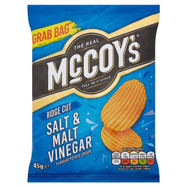 The Real McCoy's Salt & Malt Vinegar Flavour Ridge Cut Potato Crisps 45g