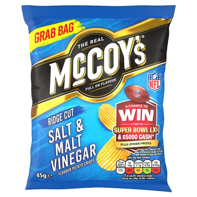 The Real McCoy's Salt & Malt Vinegar Flavour Ridge Cut Potato Crisps 45g