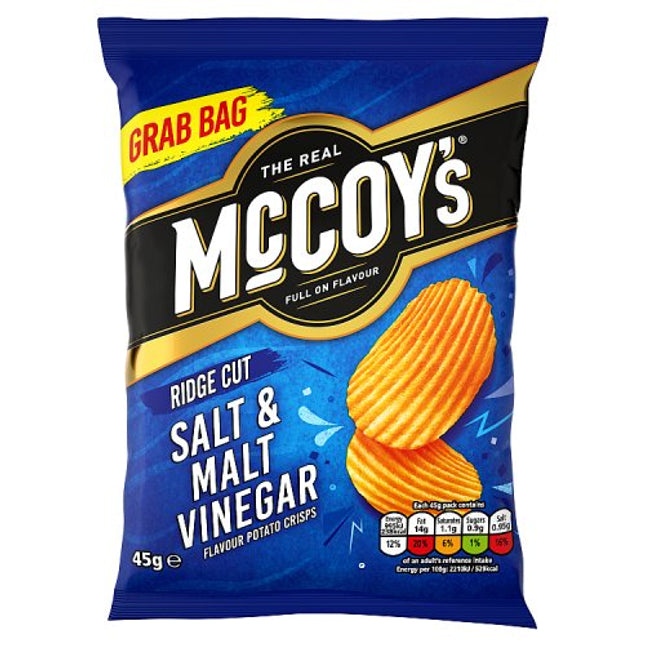 The Real McCoy's Salt & Malt Vinegar Flavour Ridge Cut Potato Crisps 45g