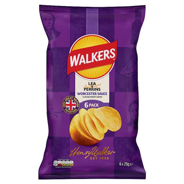 Walkers Lea & Perrins Worcestershire Sauce Multipack Crisps 6x25g