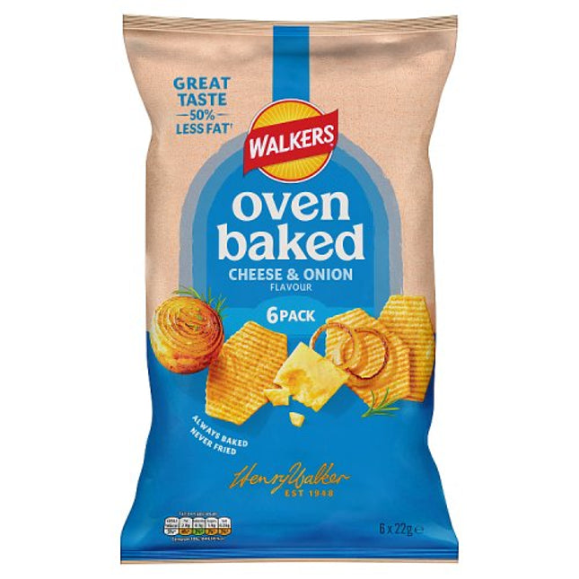 Walkers Baked Cheese & Onion Multipack Crisps 6x22g