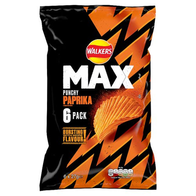 Walkers Max Punchy Paprika Multipack Crisps 6x27g