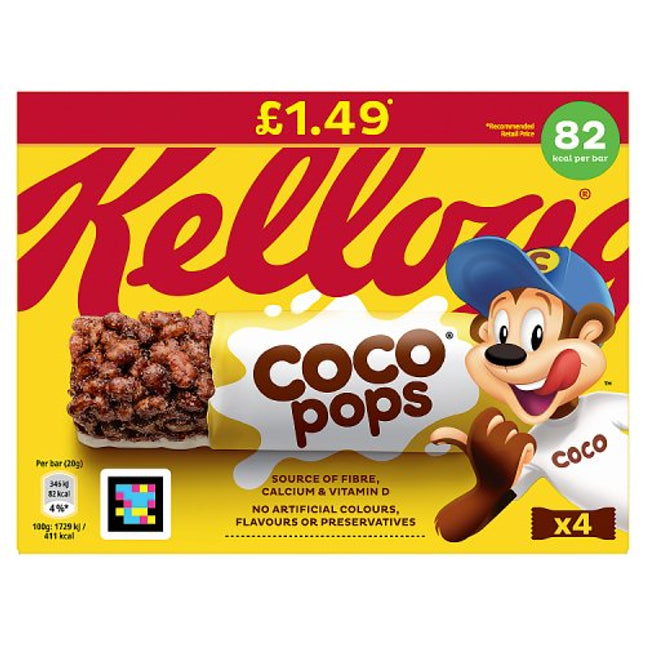 Kelloggs Coco Pops Cereal Bar 4x20g Pm £1.49