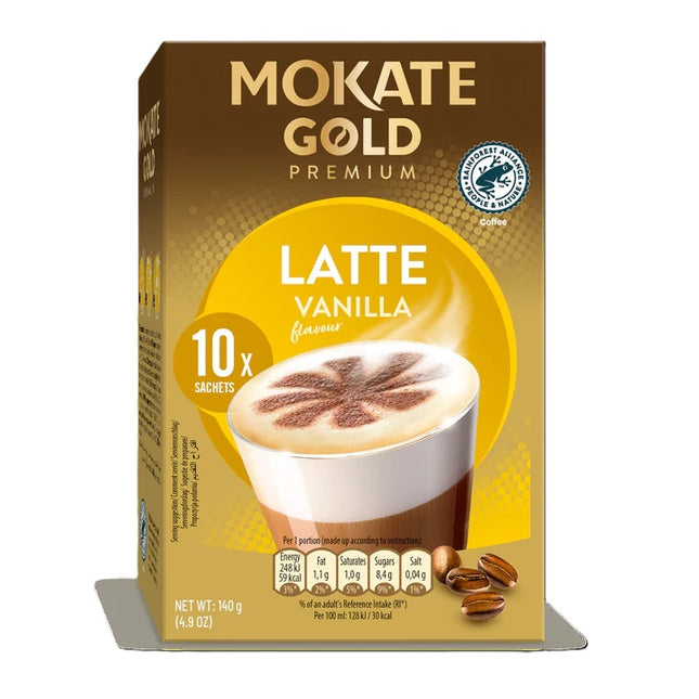 Mokate Gold Premium Vanilla Latte Instant Coffee Sachets x10 140g