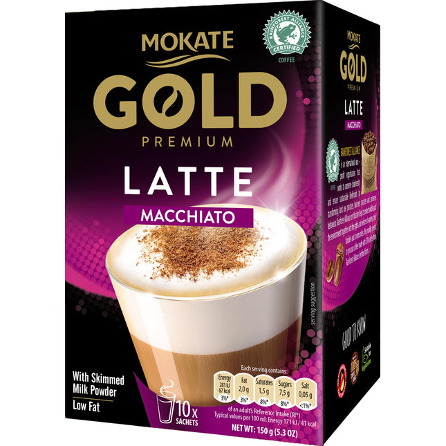 Mokate Gold Premium Macchiato Latte Instant Coffee Sachets x10 140g