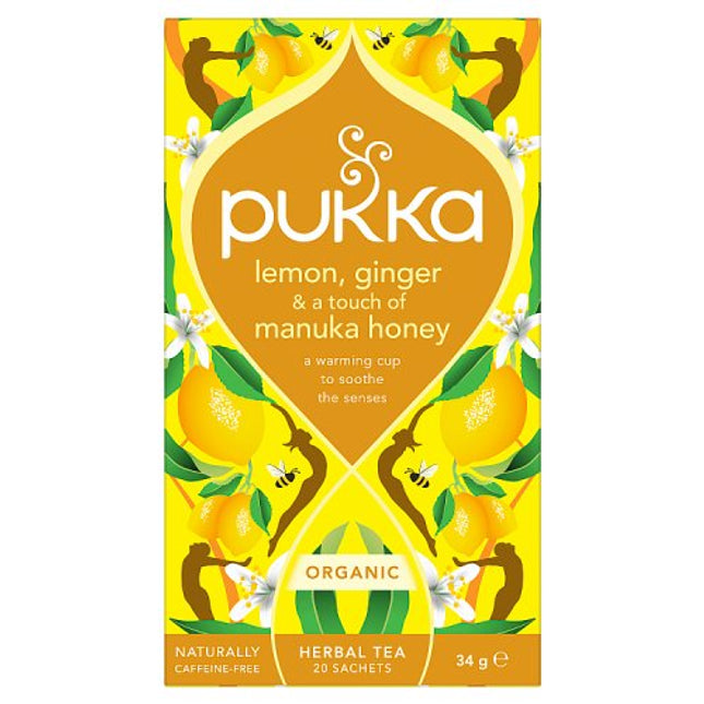 Pukka Organic Lemon, Ginger & Manuka Honey Tea 20 Tea Sachets 40g