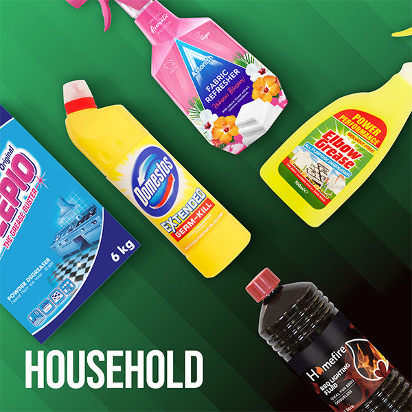 Range of household items, bleaches, washing detergent, washing powder, cleaning, wipes, cleaning sprays available for wholesale distribution