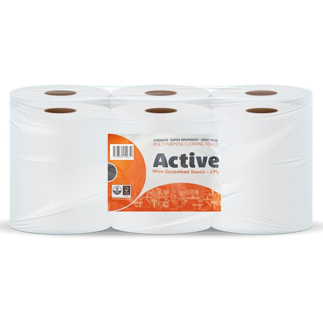 Active White Centrefeed Roll 2ply 60m x6