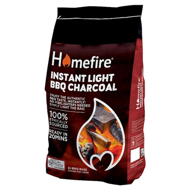 Homefire Instant Lighting BBQ Charcoal Bags 2x850g