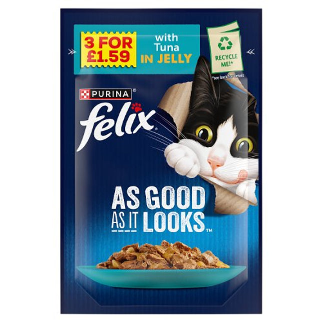 Felix As Good As it Looks Tuna in Jelly Wet Cat Food 85g 3 for £1.59