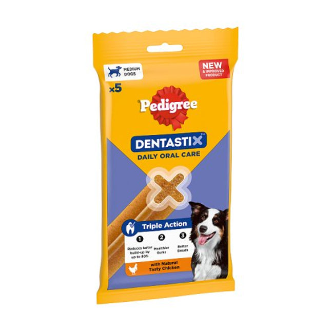 Pedigree Dentastix Daily Dental Chews Medium Dog Treat 5 Sticks 128g
