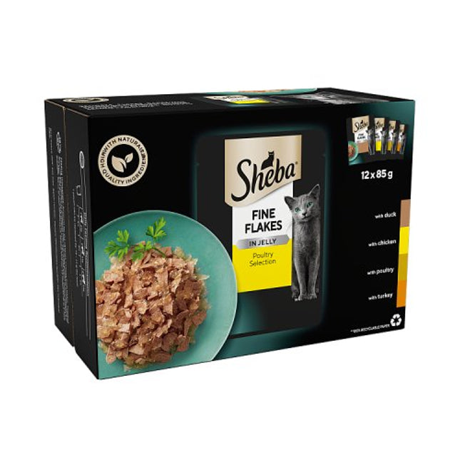 Sheba Fine Flakes Adult Cat Food Poultry Selection in Jelly 12x 85g