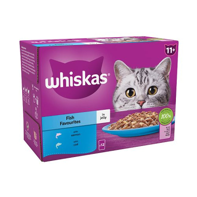 Whiskas 11+ Fish Favourites Senior Wet Cat Food Pouches in Jelly 12x85g