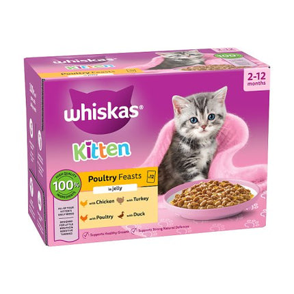 Whiskas 2-12 Months Kitten Pouches Poultry Feasts in Jelly 12x85g