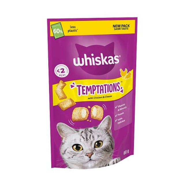 WHISKAS Temptations Cat Treats with Chicken & Cheese 60g