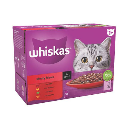 Whiskas 1+ Cat Pouches Meaty Meals in Gravy 12x85g